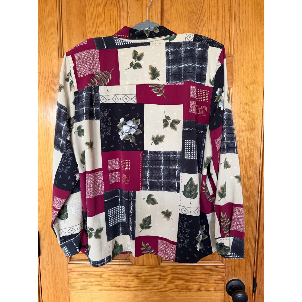 Alfred Dunner Womens Patchwork Floral Button Down Blouse Burgundy Cream Size 18 - Picture 5 of 5